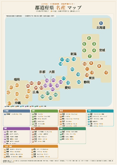都道府県 名産マップ のA3ポスター